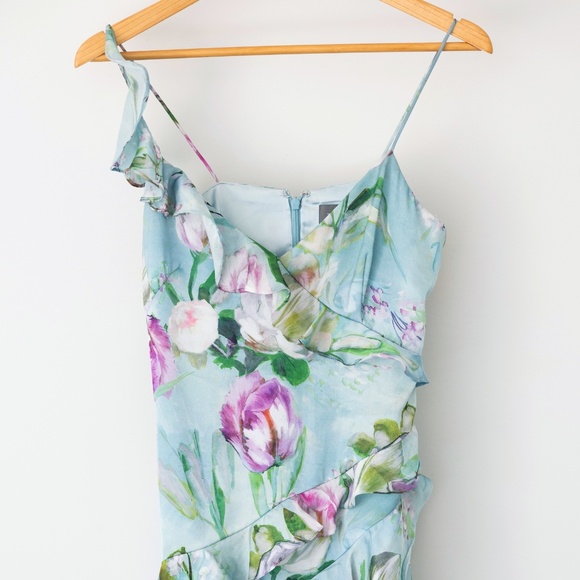 Theia Garden party flounce asymmetrical slip dress Size small - Picture 3 of 8